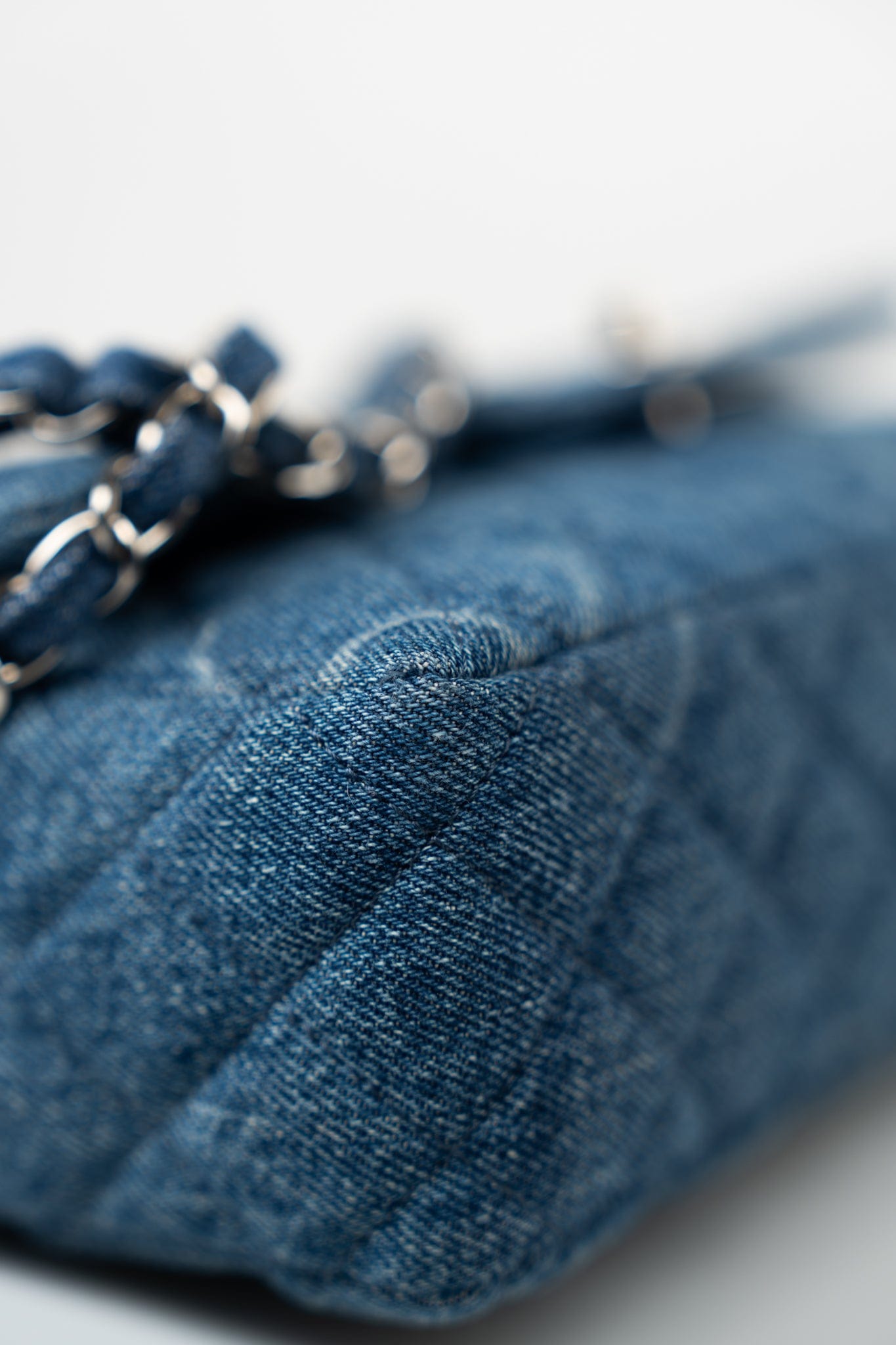 20B Denim Quilted Single Flap Medium Silver Hardware