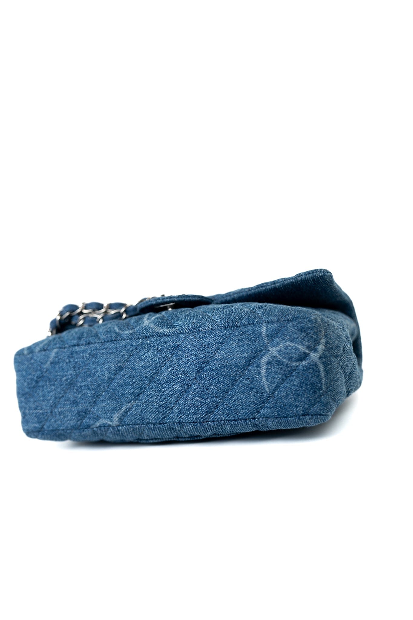 20B Denim Quilted Single Flap Medium Silver Hardware