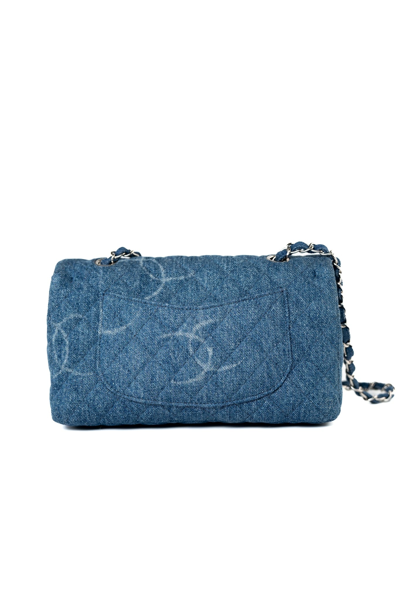 20B Denim Quilted Single Flap Medium Silver Hardware