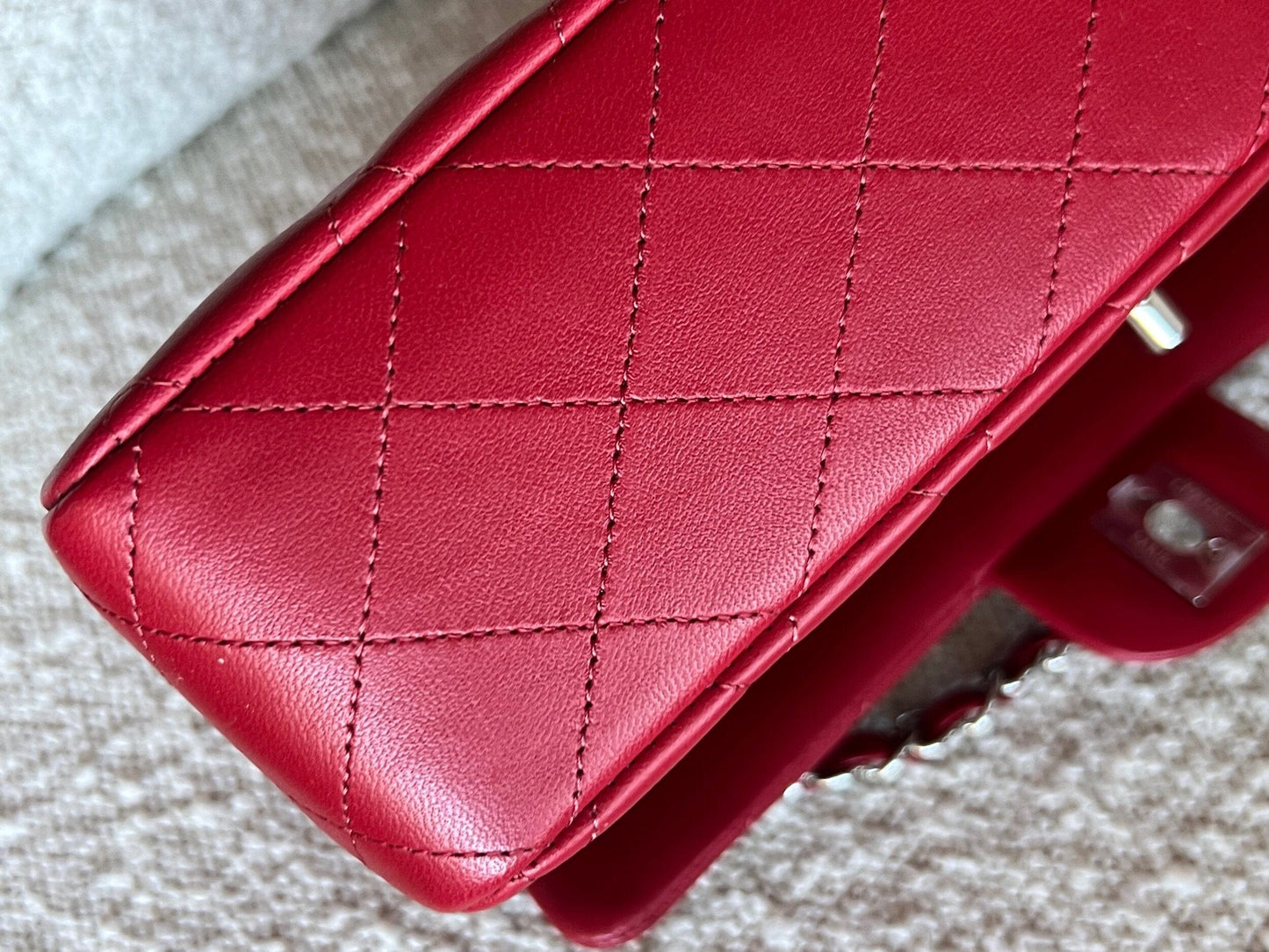 20B Red Lambskin Quilted Classic Flap Medium SHW