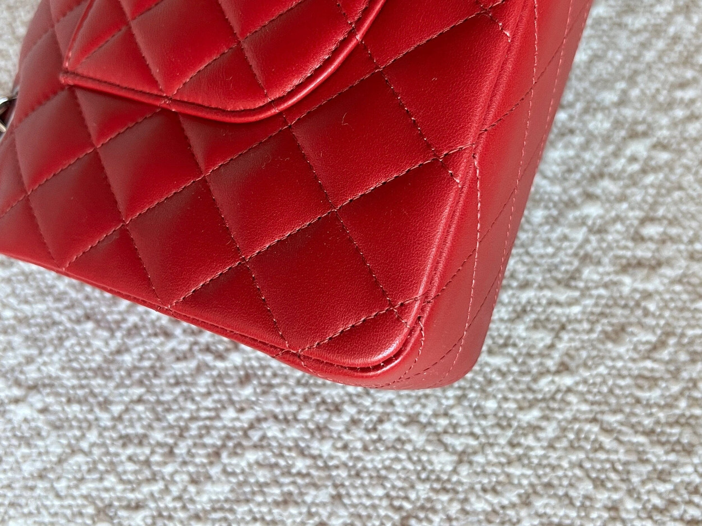 20B Red Lambskin Quilted Classic Flap Medium SHW