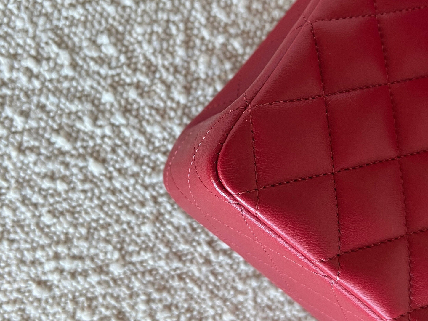 20B Red Lambskin Quilted Classic Flap Medium SHW