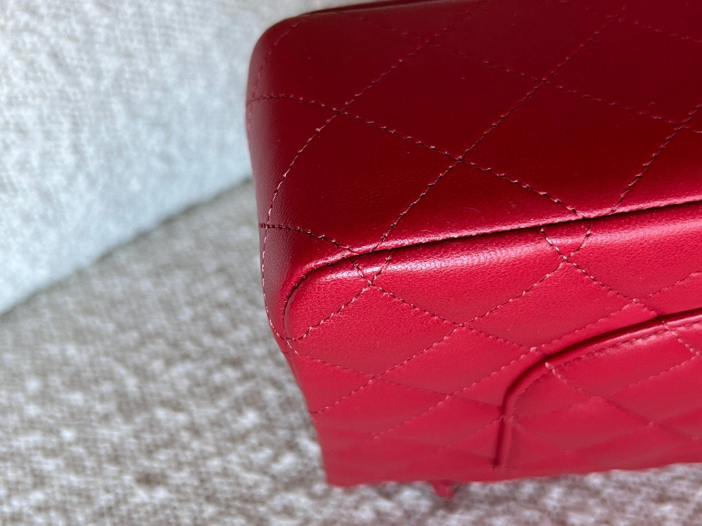 20B Red Lambskin Quilted Classic Flap Medium SHW