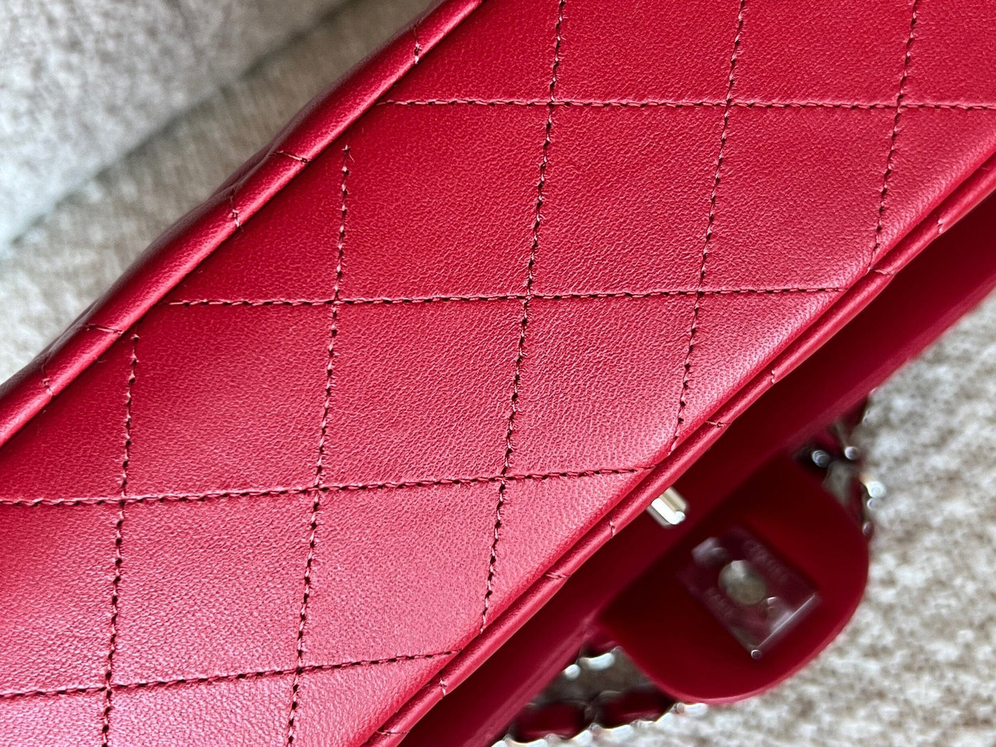 20B Red Lambskin Quilted Classic Flap Medium SHW