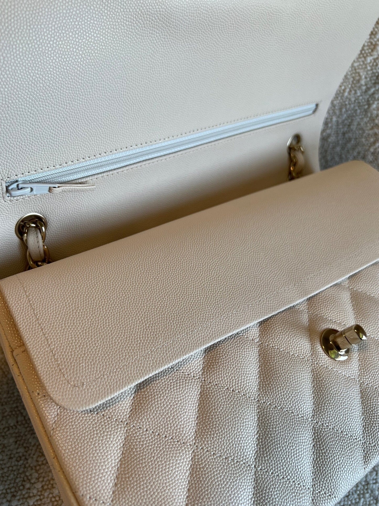 20C Light Beige Caviar Quilted Jumbo Classic Flap LGHW