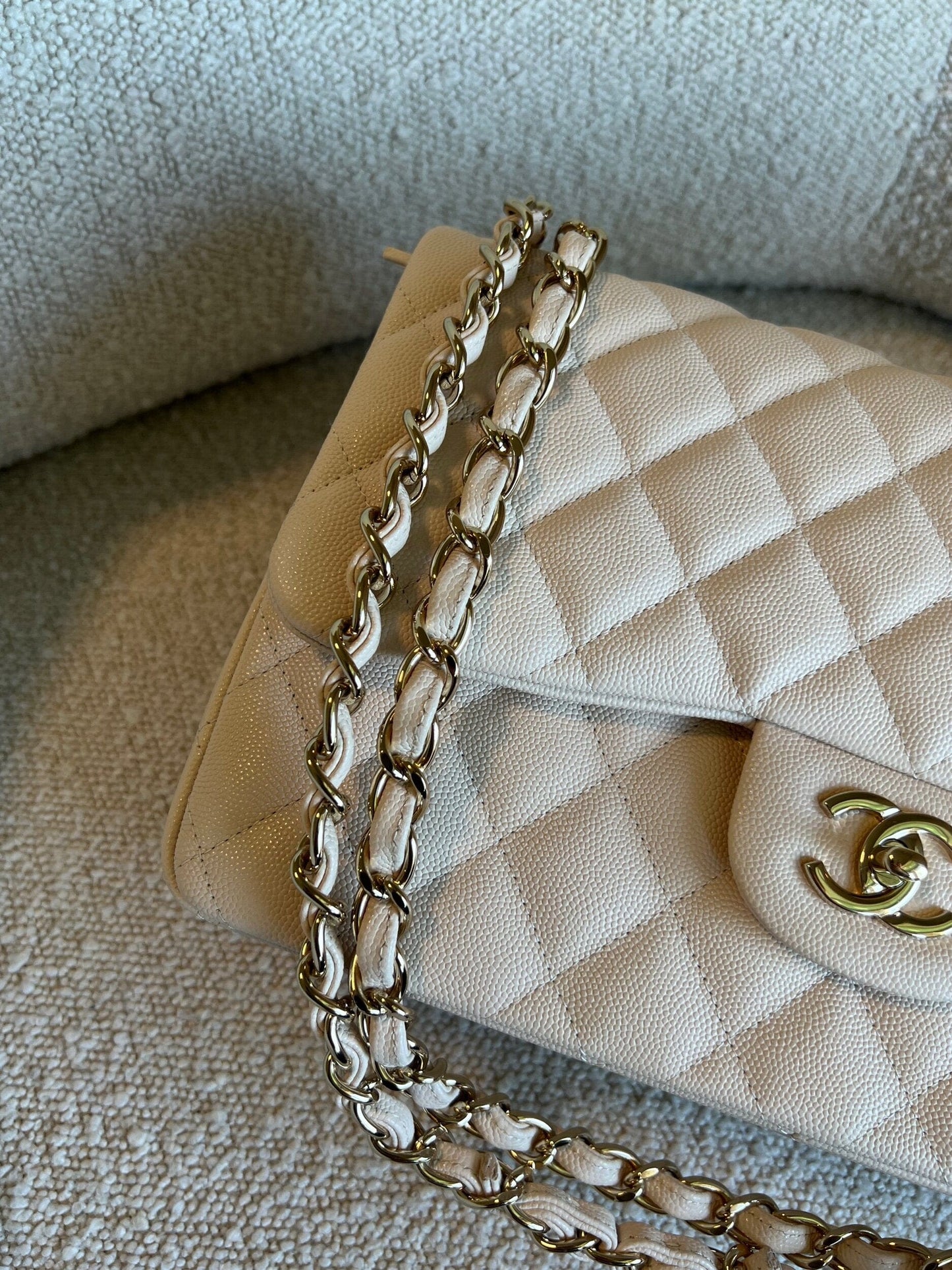20C Light Beige Caviar Quilted Jumbo Classic Flap LGHW