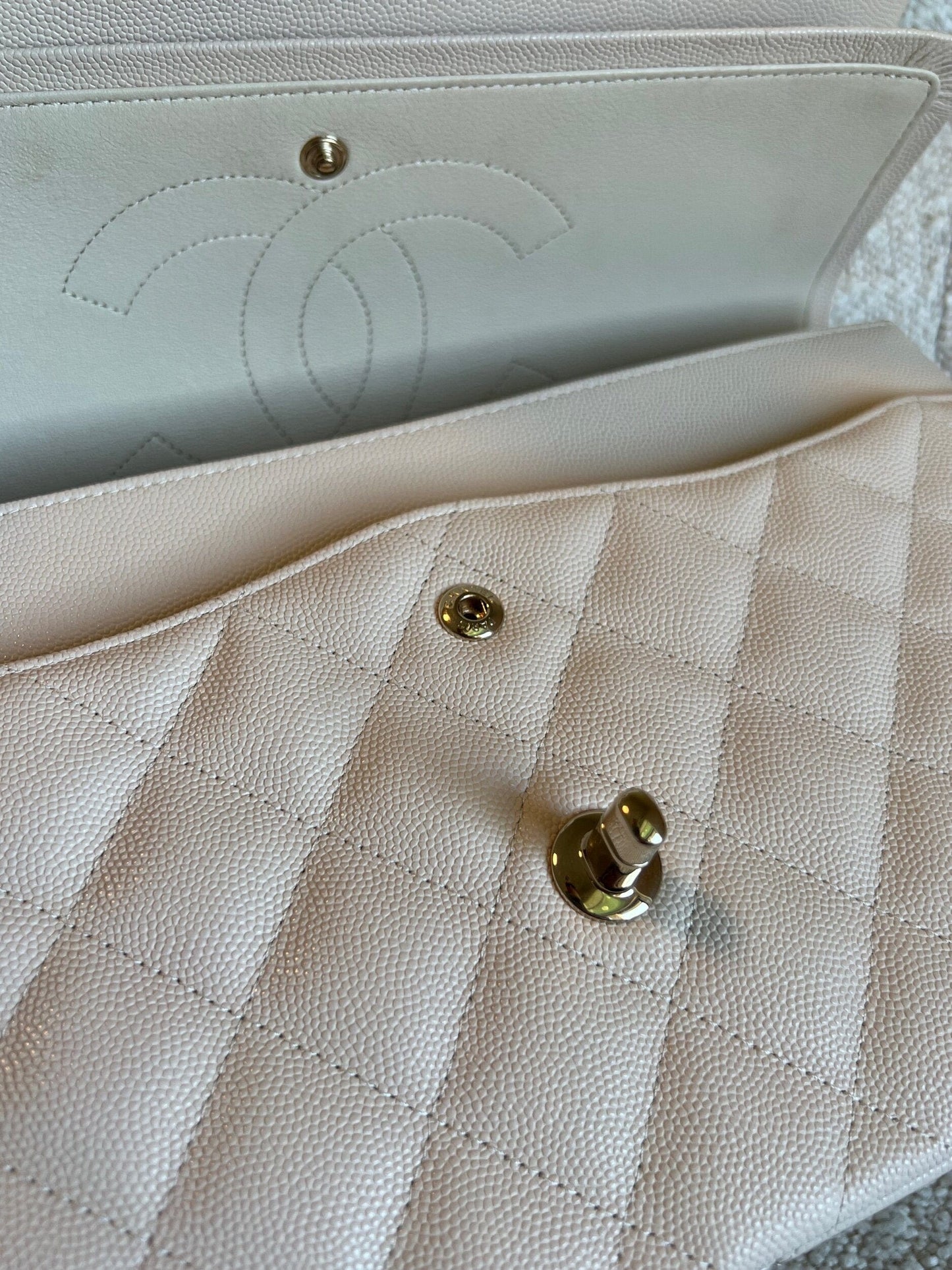20C Light Beige Caviar Quilted Jumbo Classic Flap LGHW
