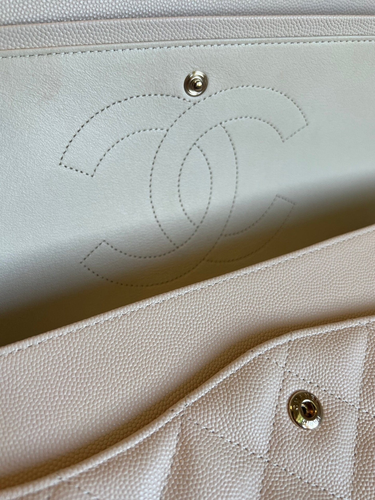 20C Light Beige Caviar Quilted Jumbo Classic Flap LGHW