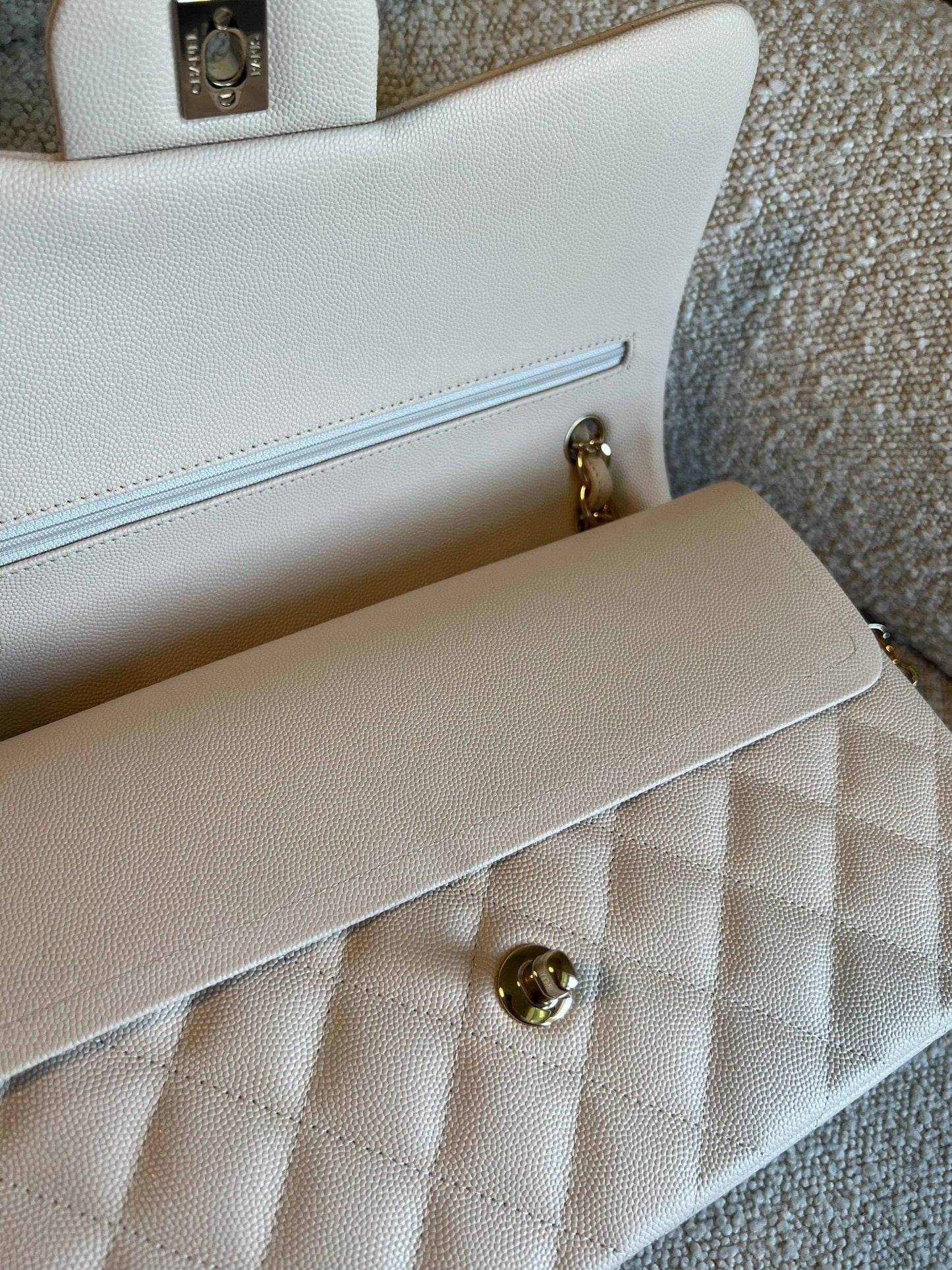 20C Light Beige Caviar Quilted Jumbo Classic Flap LGHW