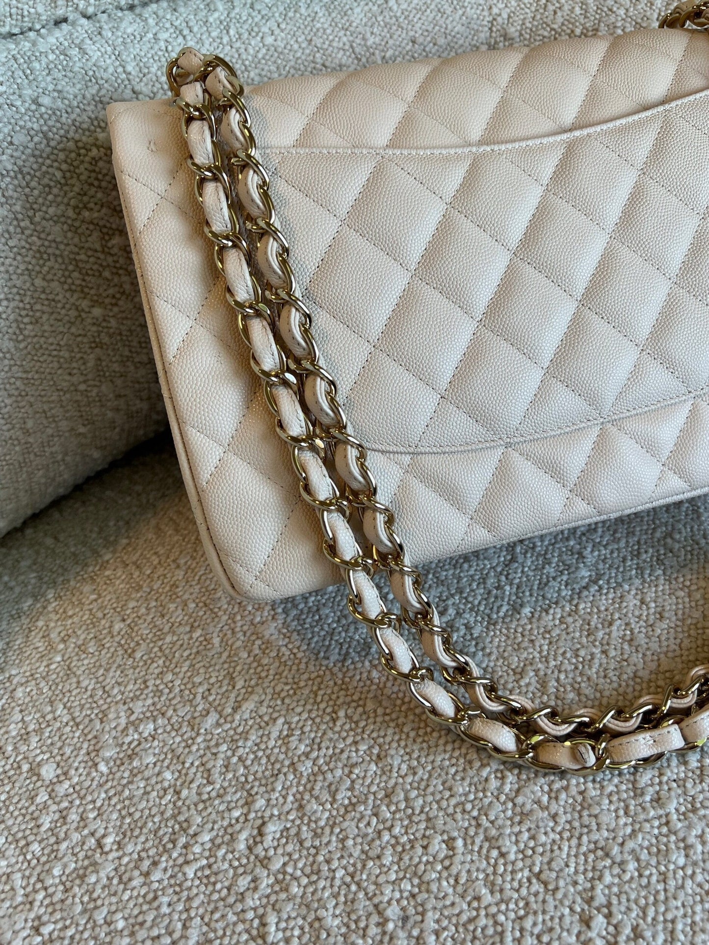 20C Light Beige Caviar Quilted Jumbo Classic Flap LGHW