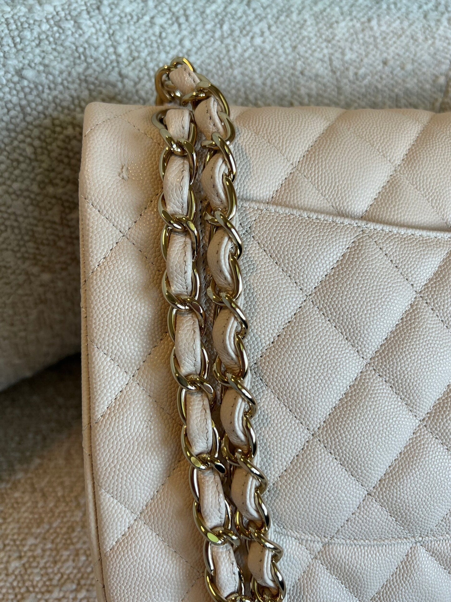 20C Light Beige Caviar Quilted Jumbo Classic Flap LGHW