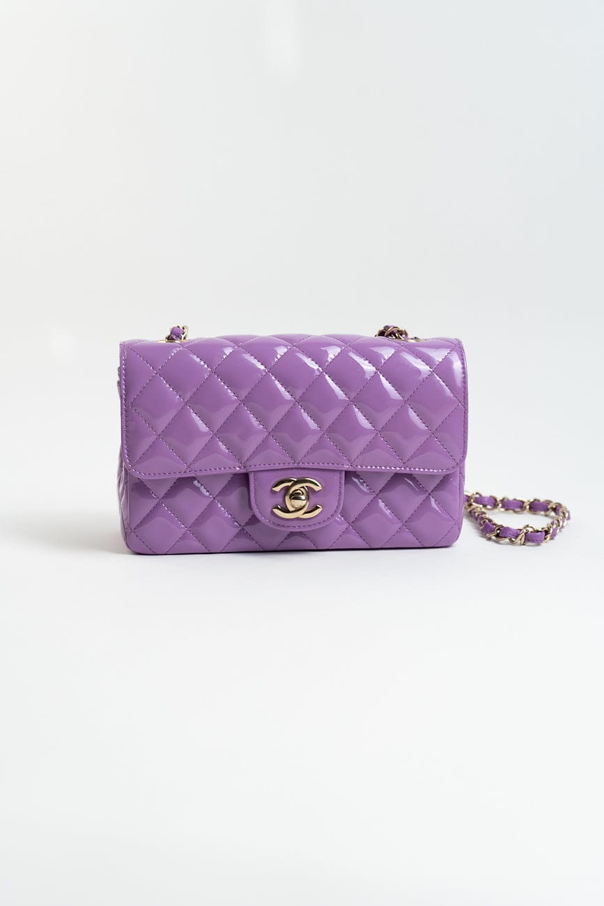 20C Purple Patent Quilted Mini Rectangular Flap LGHW