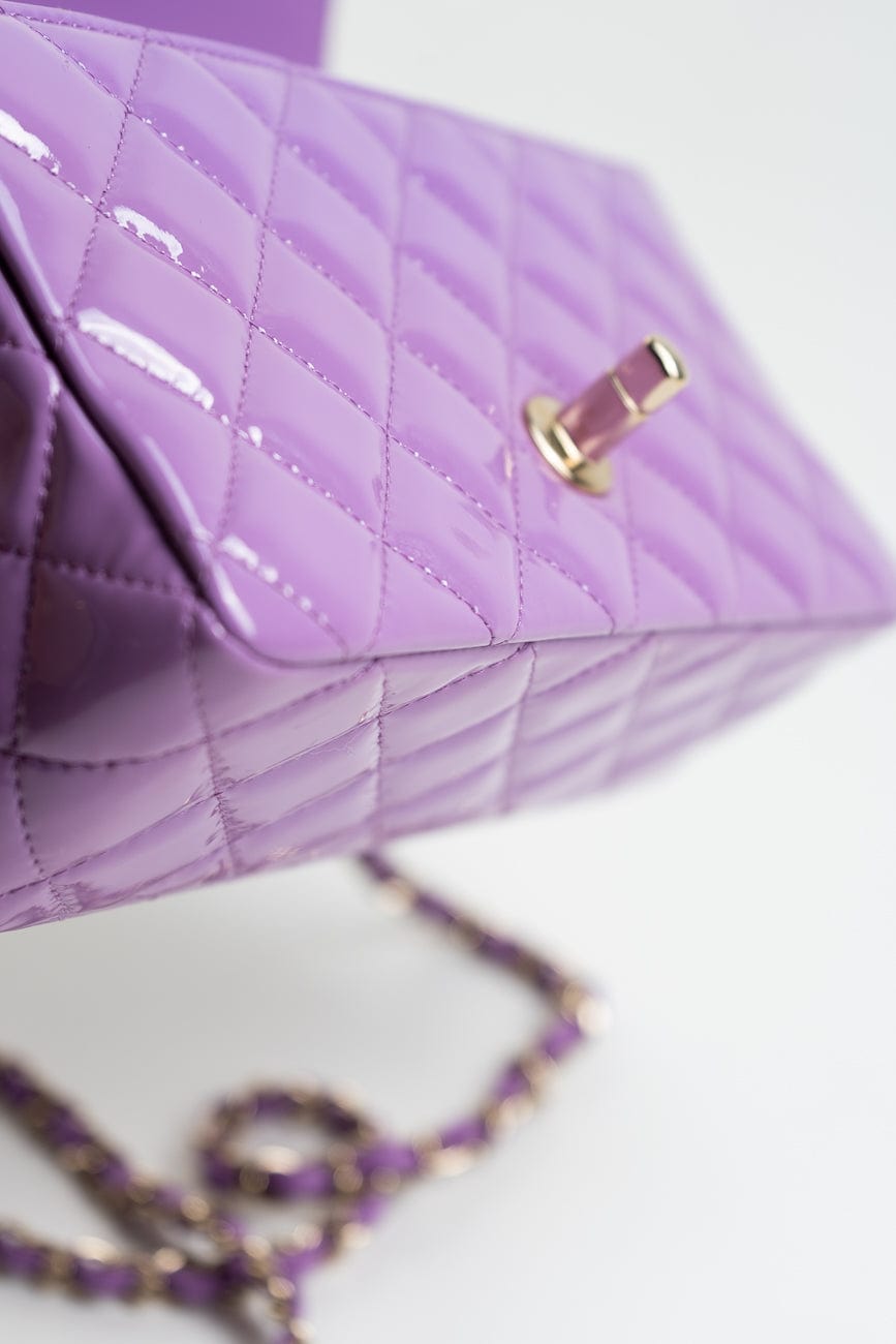 20C Purple Patent Quilted Mini Rectangular Flap LGHW