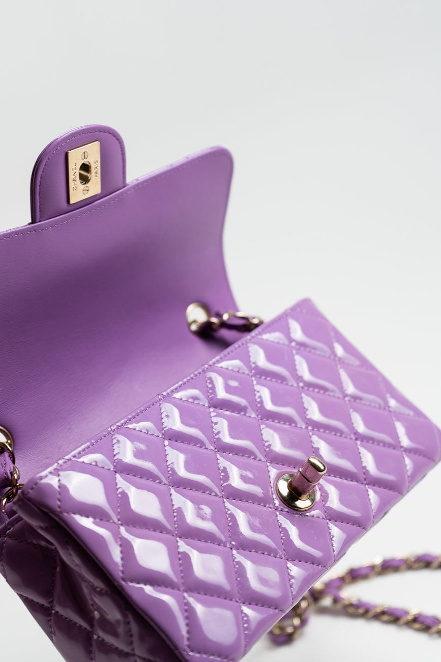 20C Purple Patent Quilted Mini Rectangular Flap LGHW