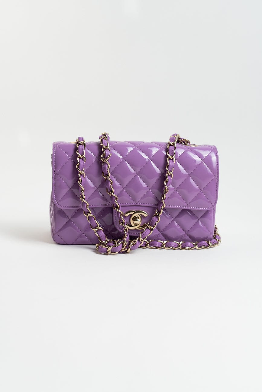 20C Purple Patent Quilted Mini Rectangular Flap LGHW