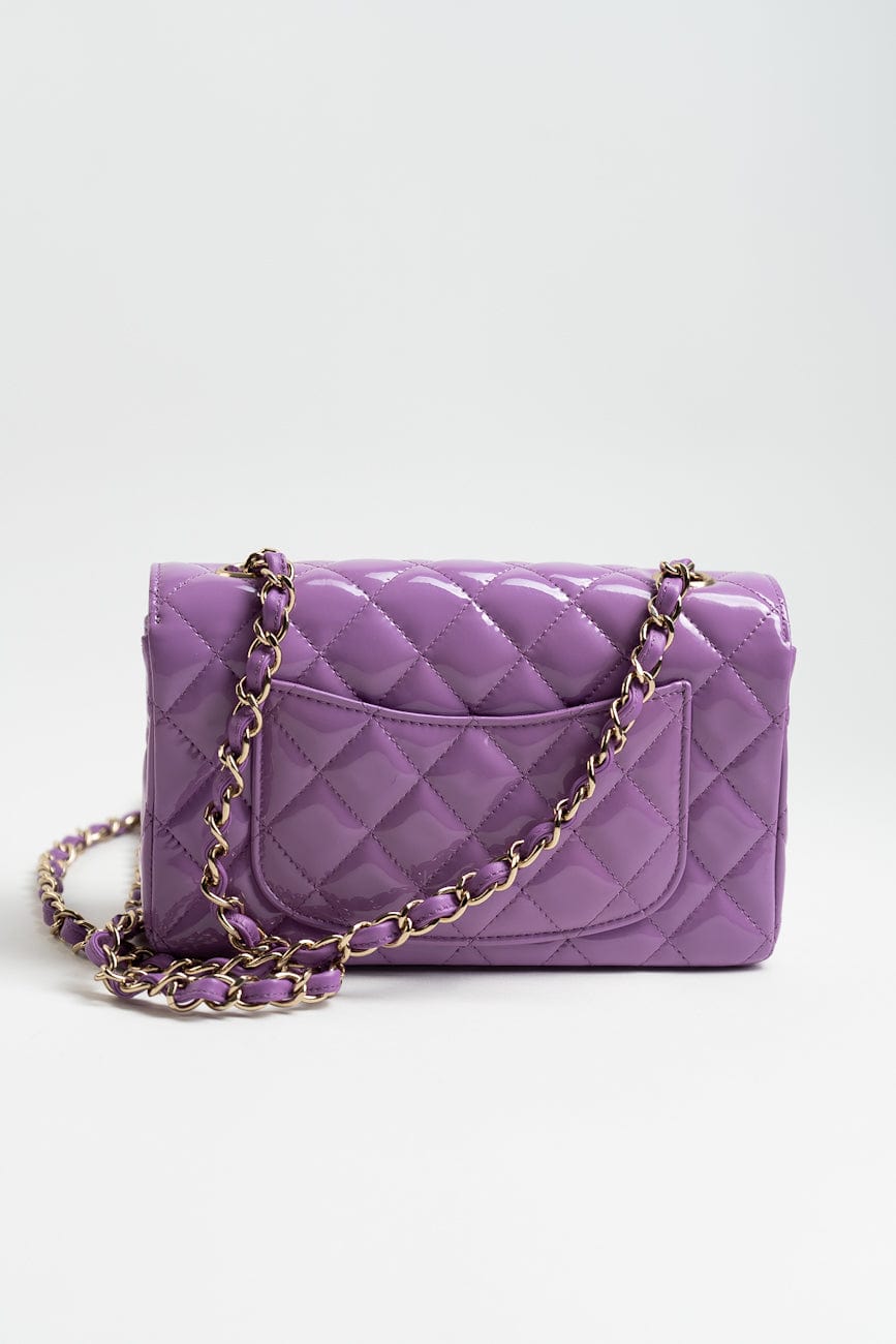 20C Purple Patent Quilted Mini Rectangular Flap LGHW