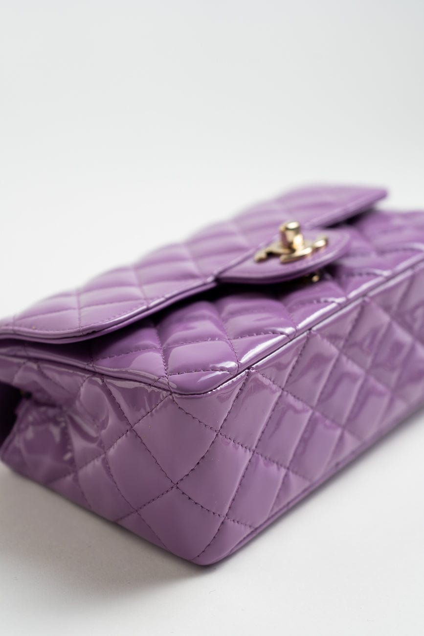 20C Purple Patent Quilted Mini Rectangular Flap LGHW