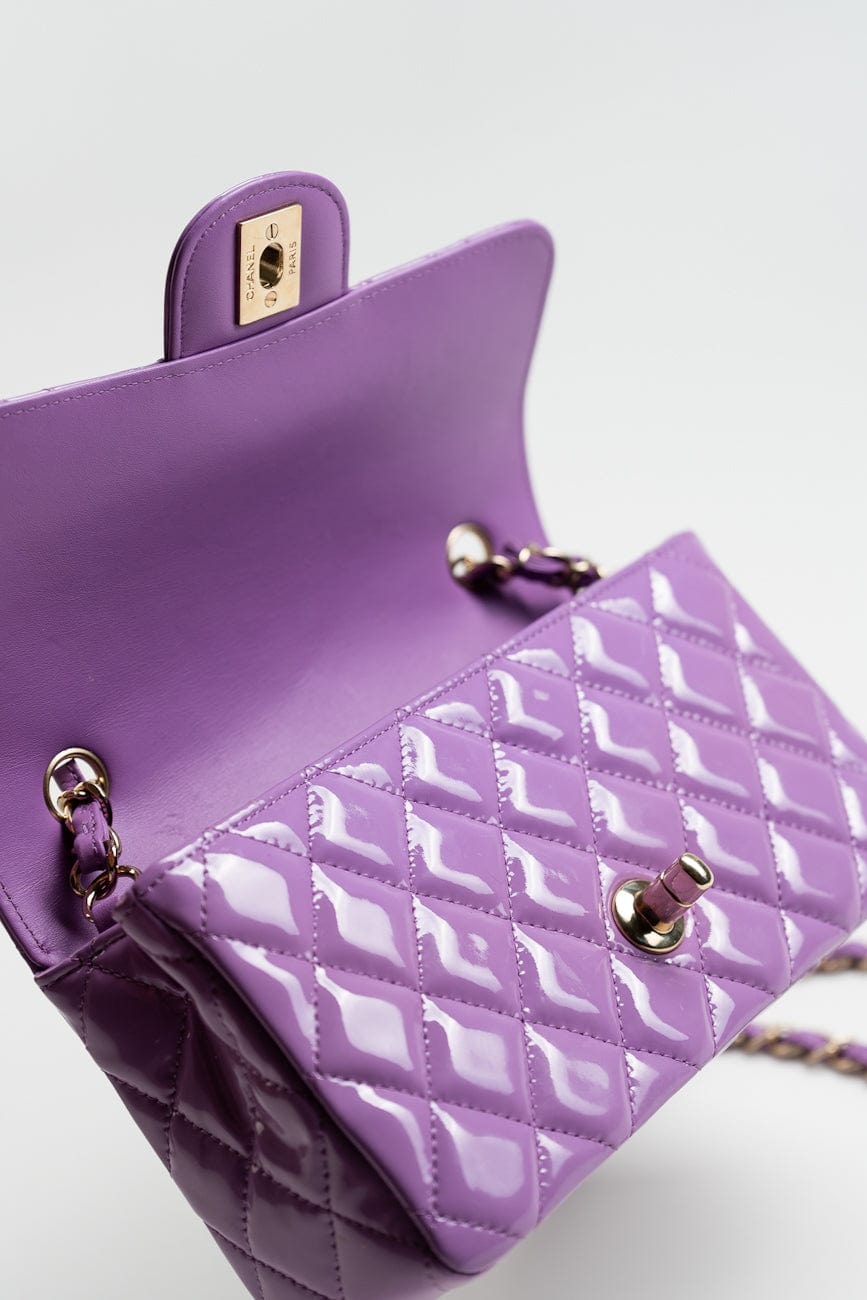 20C Purple Patent Quilted Mini Rectangular Flap LGHW