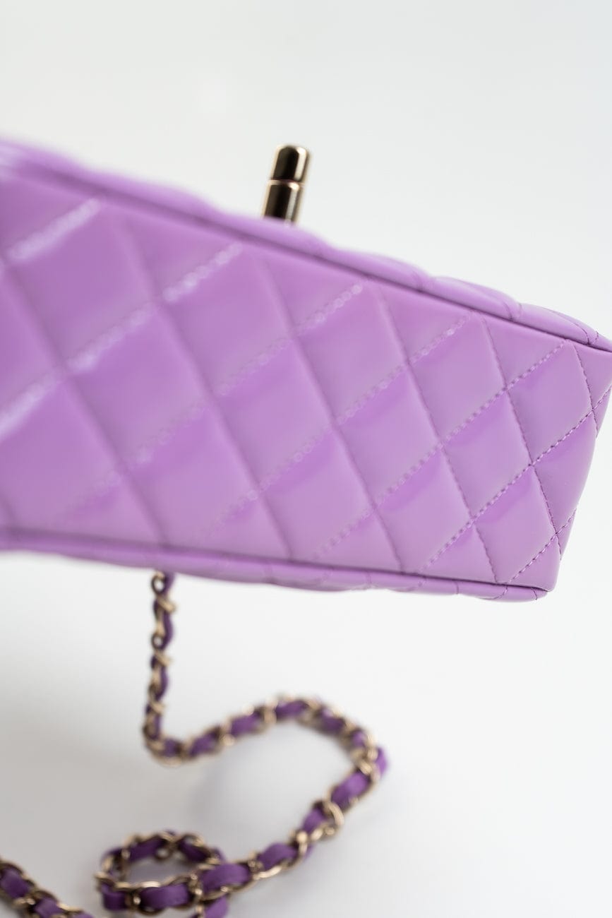 20C Purple Patent Quilted Mini Rectangular Flap LGHW