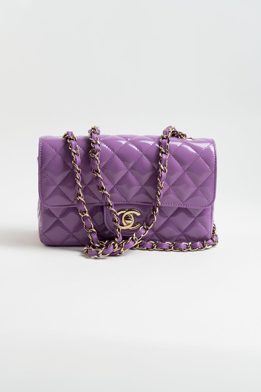 20C Purple Patent Quilted Mini Rectangular Flap LGHW