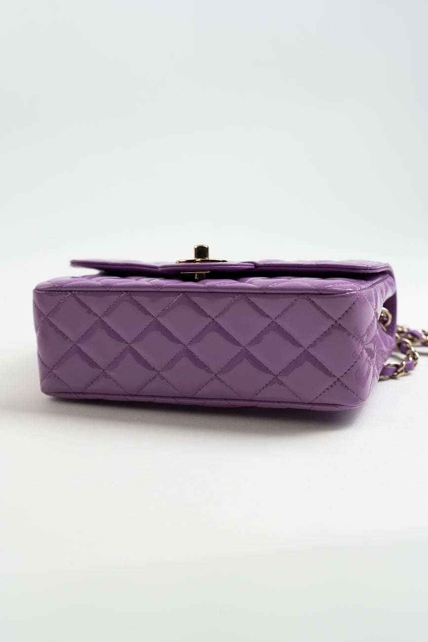20C Purple Patent Quilted Mini Rectangular Flap LGHW