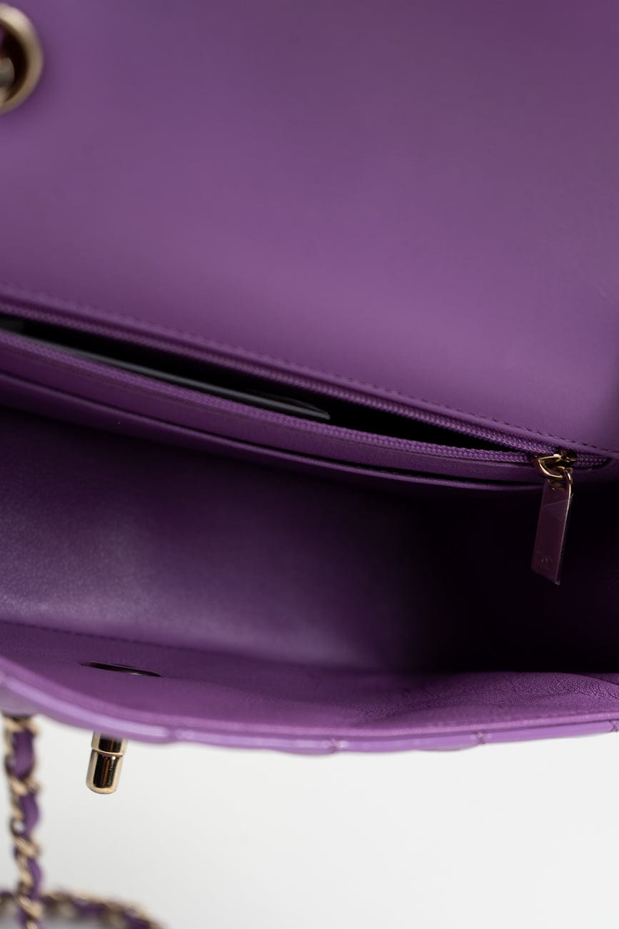 20C Purple Patent Quilted Mini Rectangular Flap LGHW