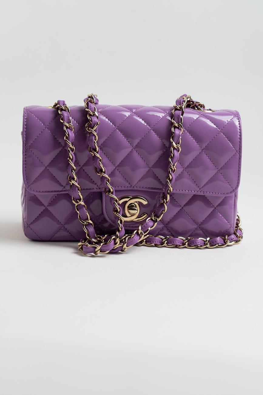 20C Purple Patent Quilted Mini Rectangular Flap LGHW