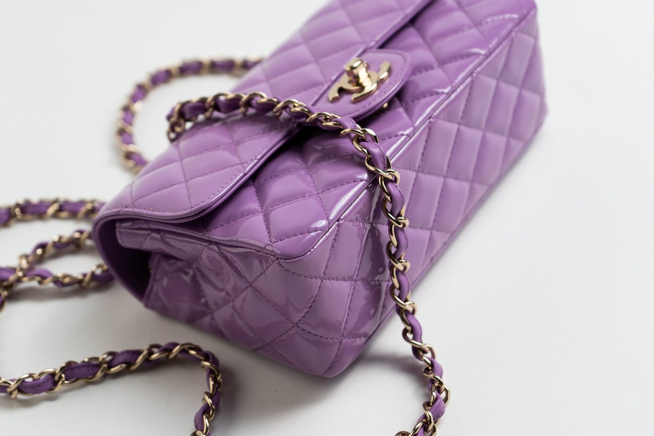 20C Purple Patent Quilted Mini Rectangular Flap LGHW