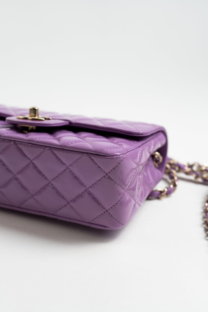 20C Purple Patent Quilted Mini Rectangular Flap LGHW