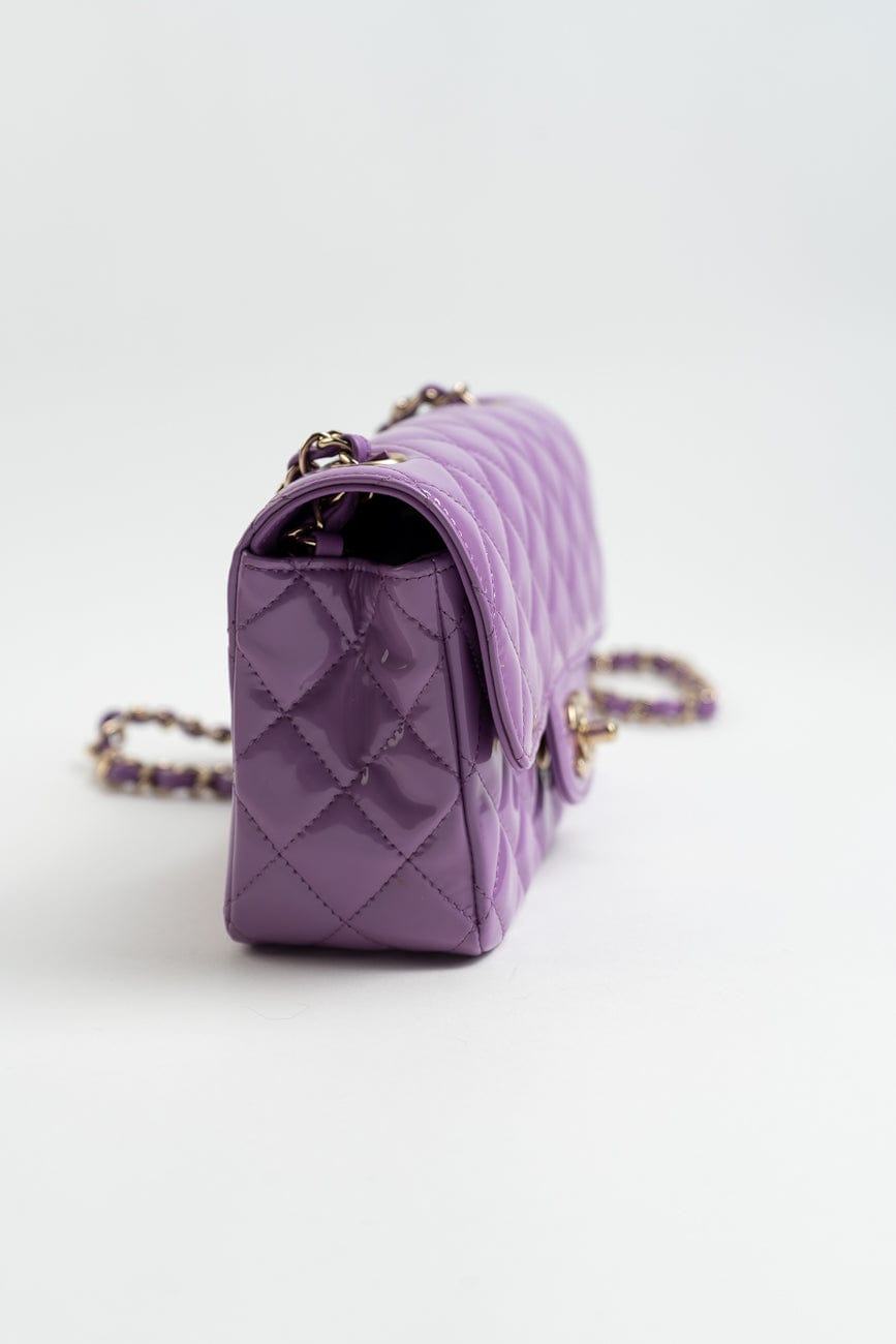 20C Purple Patent Quilted Mini Rectangular Flap LGHW