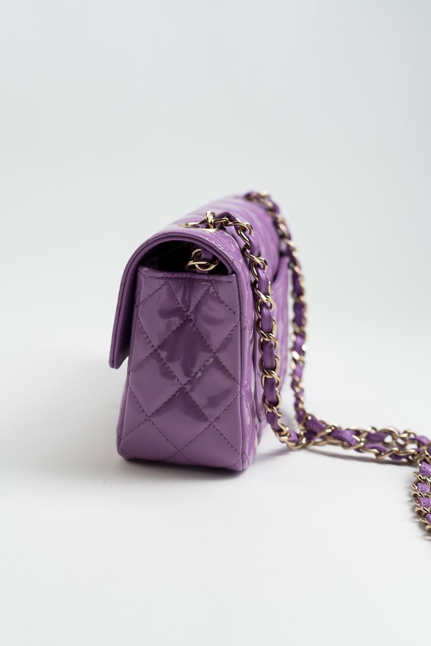 20C Purple Patent Quilted Mini Rectangular Flap LGHW