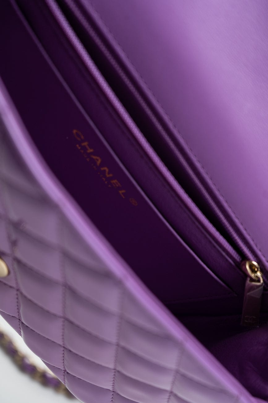 20C Purple Patent Quilted Mini Rectangular Flap LGHW