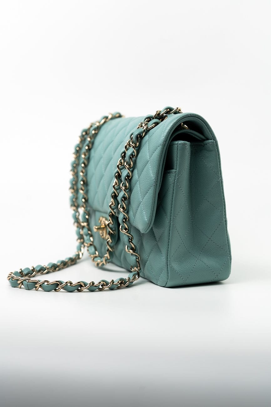 20C Tiffany Blue Caviar Quilted Classic Flap Medium Light Gold Hardware