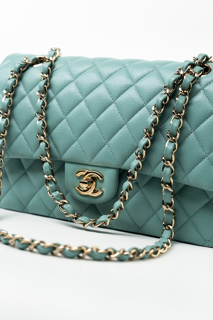 20C Tiffany Blue Caviar Quilted Classic Flap Medium Light Gold Hardware