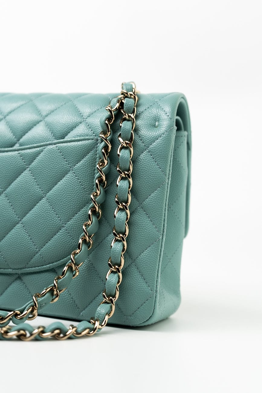 20C Tiffany Blue Caviar Quilted Classic Flap Medium Light Gold Hardware