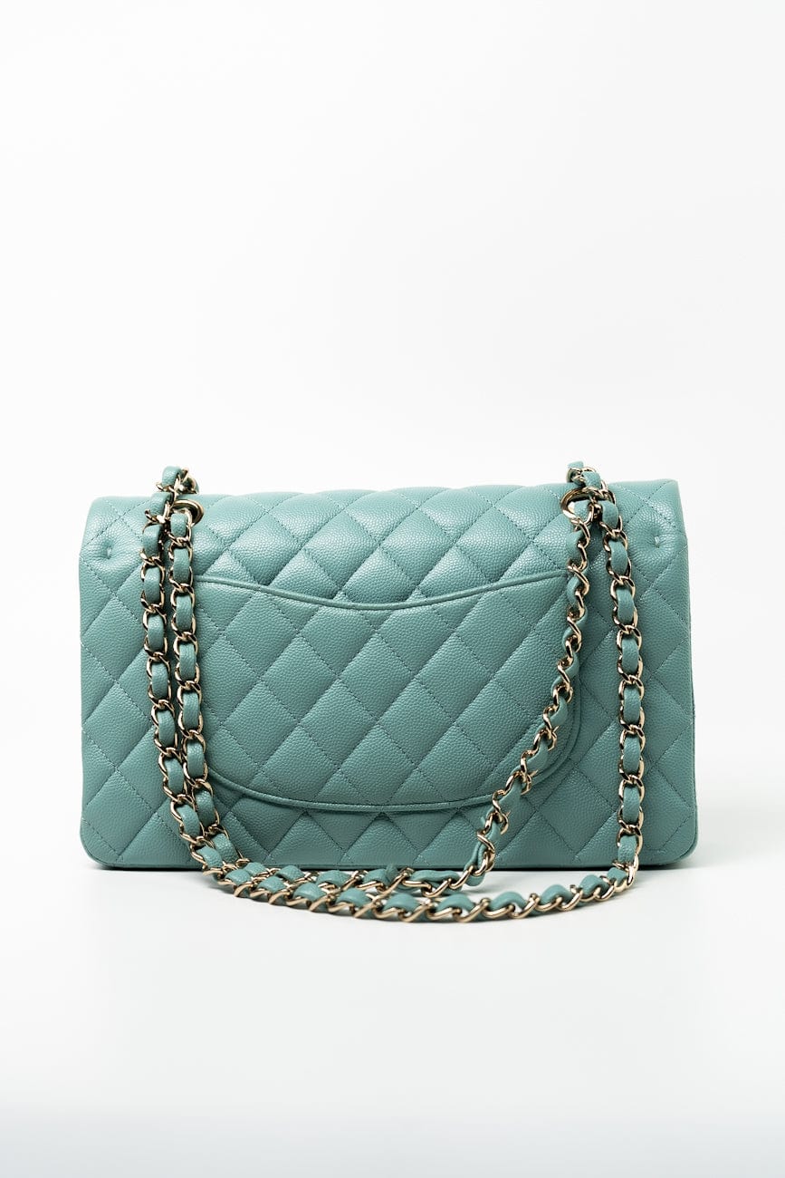 20C Tiffany Blue Caviar Quilted Classic Flap Medium Light Gold Hardware