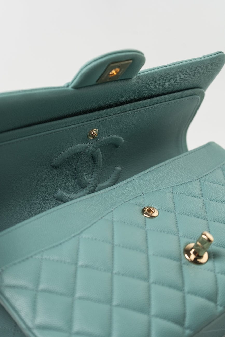 20C Tiffany Blue Caviar Quilted Classic Flap Medium Light Gold Hardware