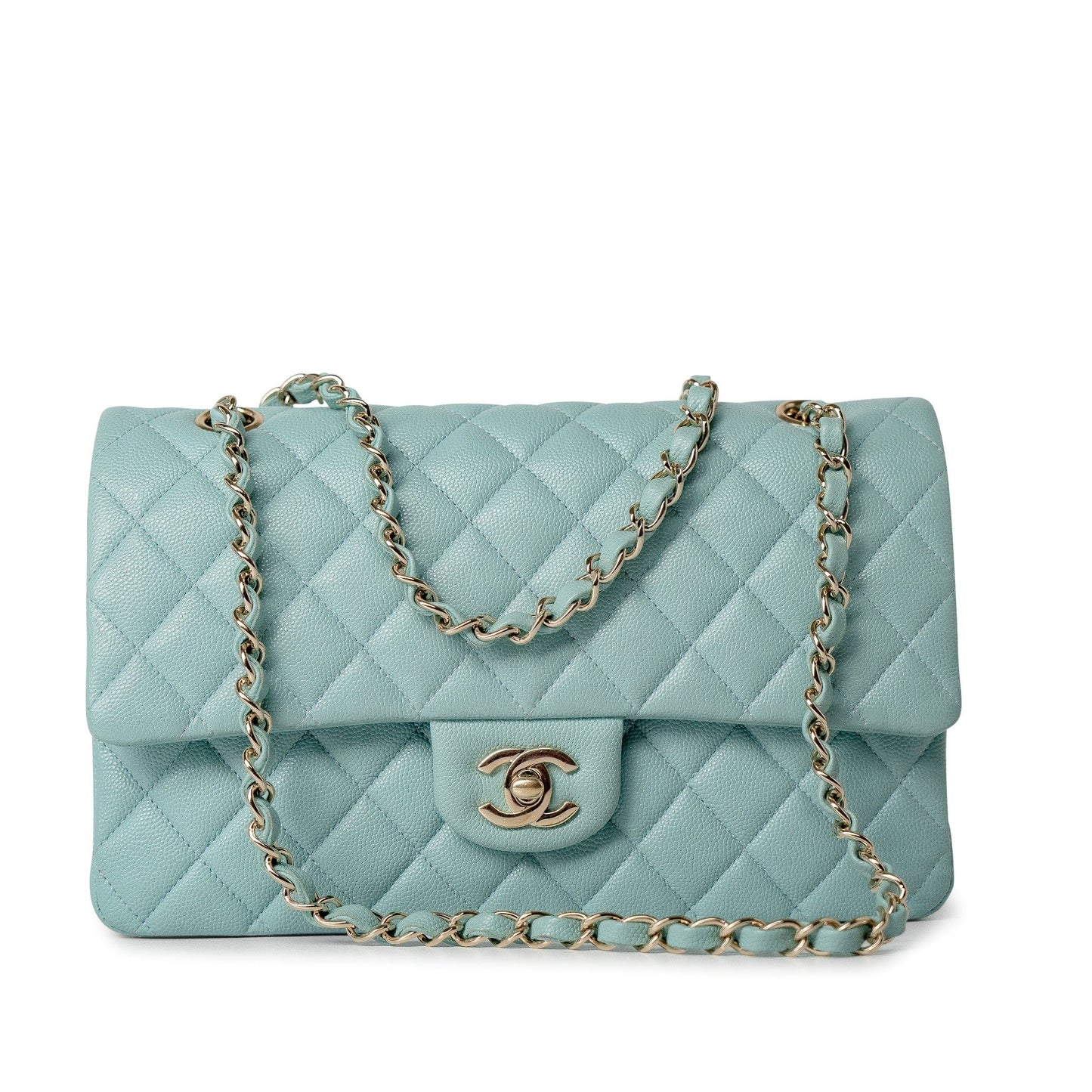 20C Tiffany Blue Caviar Quilted Classic Flap Medium Light Gold Hardware
