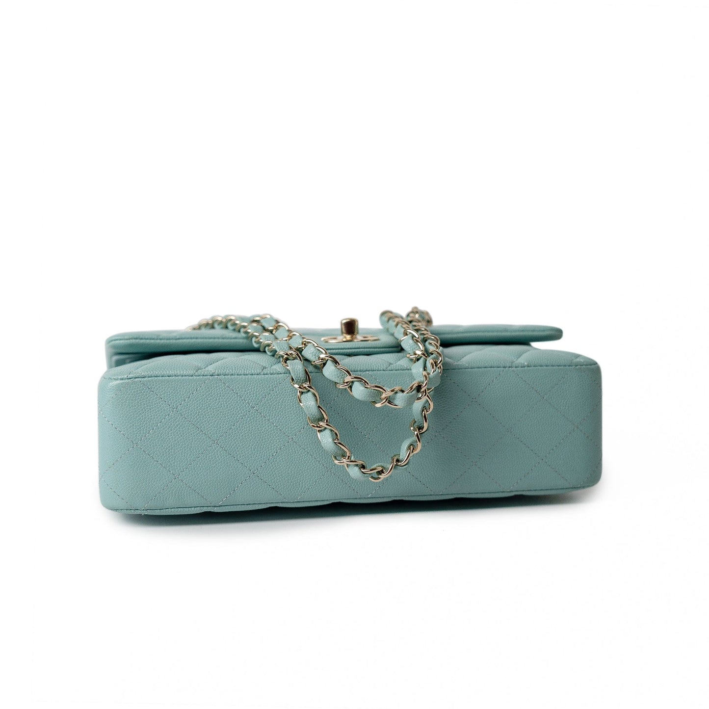 20C Tiffany Blue Caviar Quilted Classic Flap Medium Light Gold Hardware