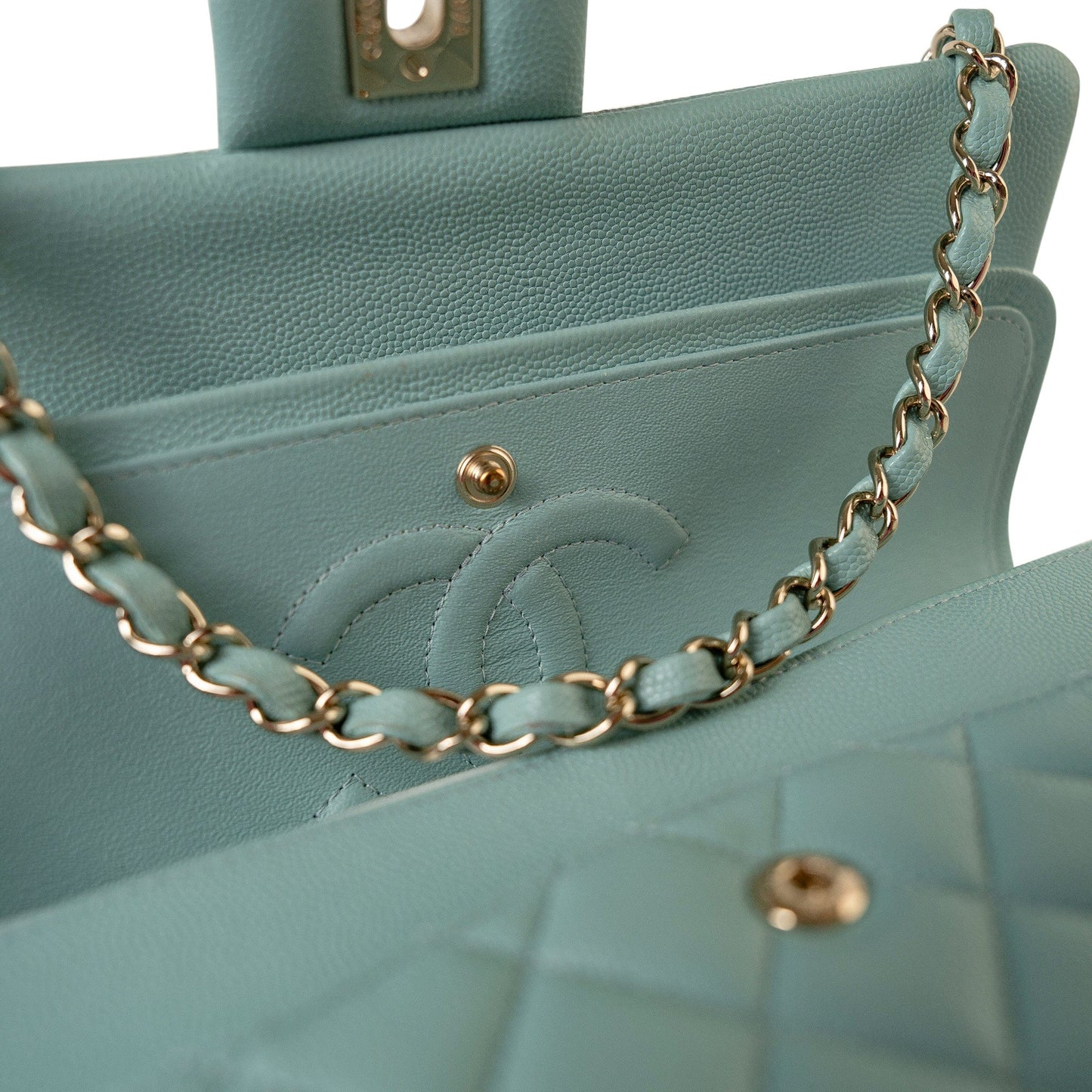 20C Tiffany Blue Caviar Quilted Classic Flap Medium Light Gold Hardware