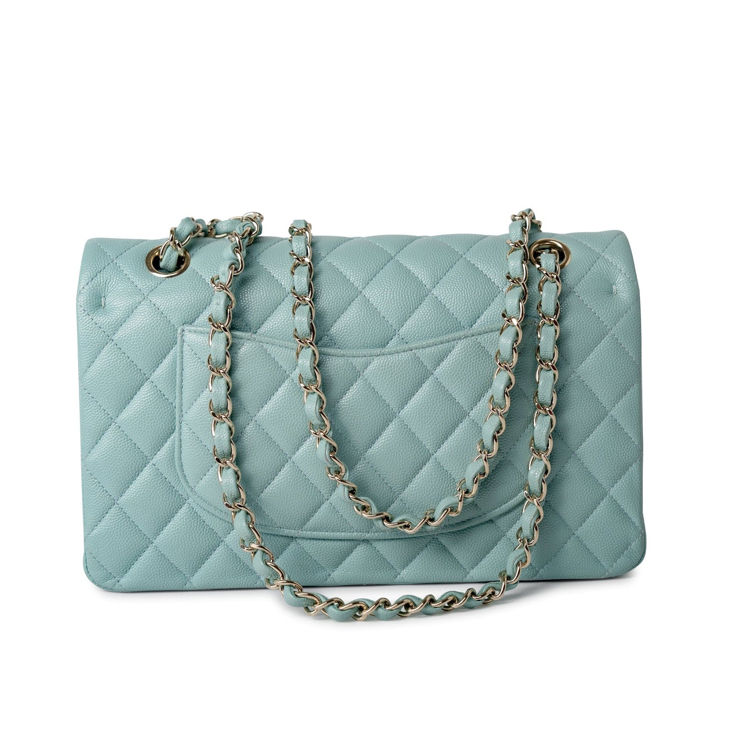 20C Tiffany Blue Caviar Quilted Classic Flap Medium Light Gold Hardware