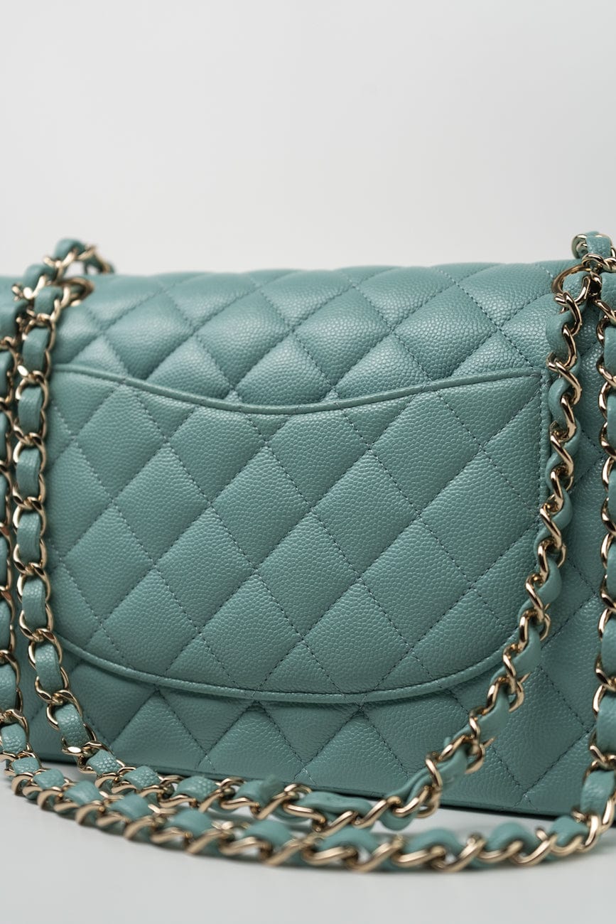 20C Tiffany Blue Caviar Quilted Classic Flap Medium Light Gold Hardware