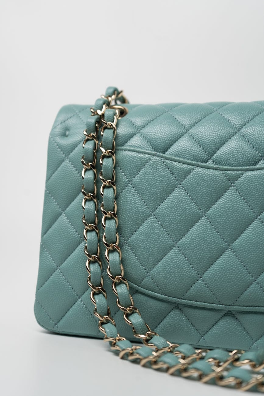 20C Tiffany Blue Caviar Quilted Classic Flap Medium Light Gold Hardware