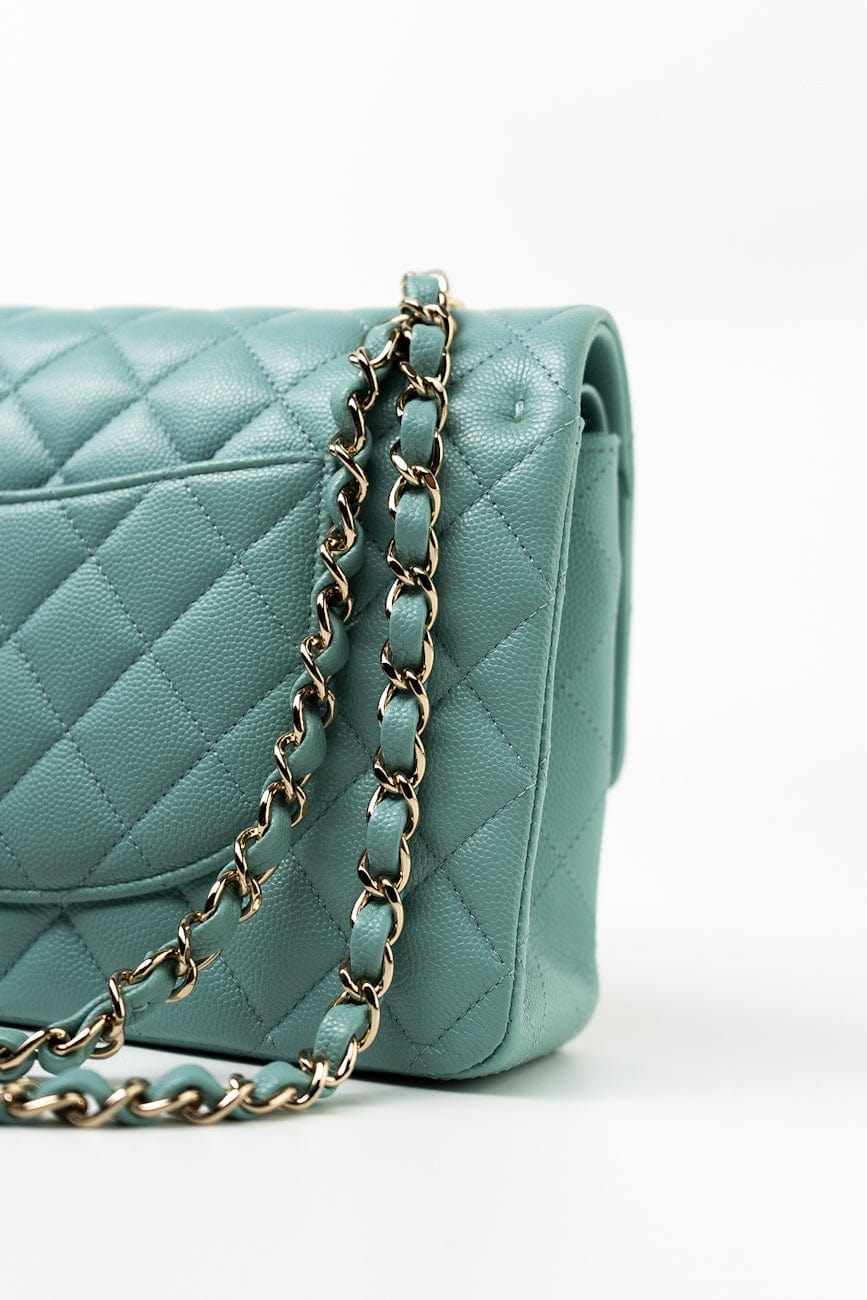 20C Tiffany Blue Caviar Quilted Classic Flap Medium Light Gold Hardware