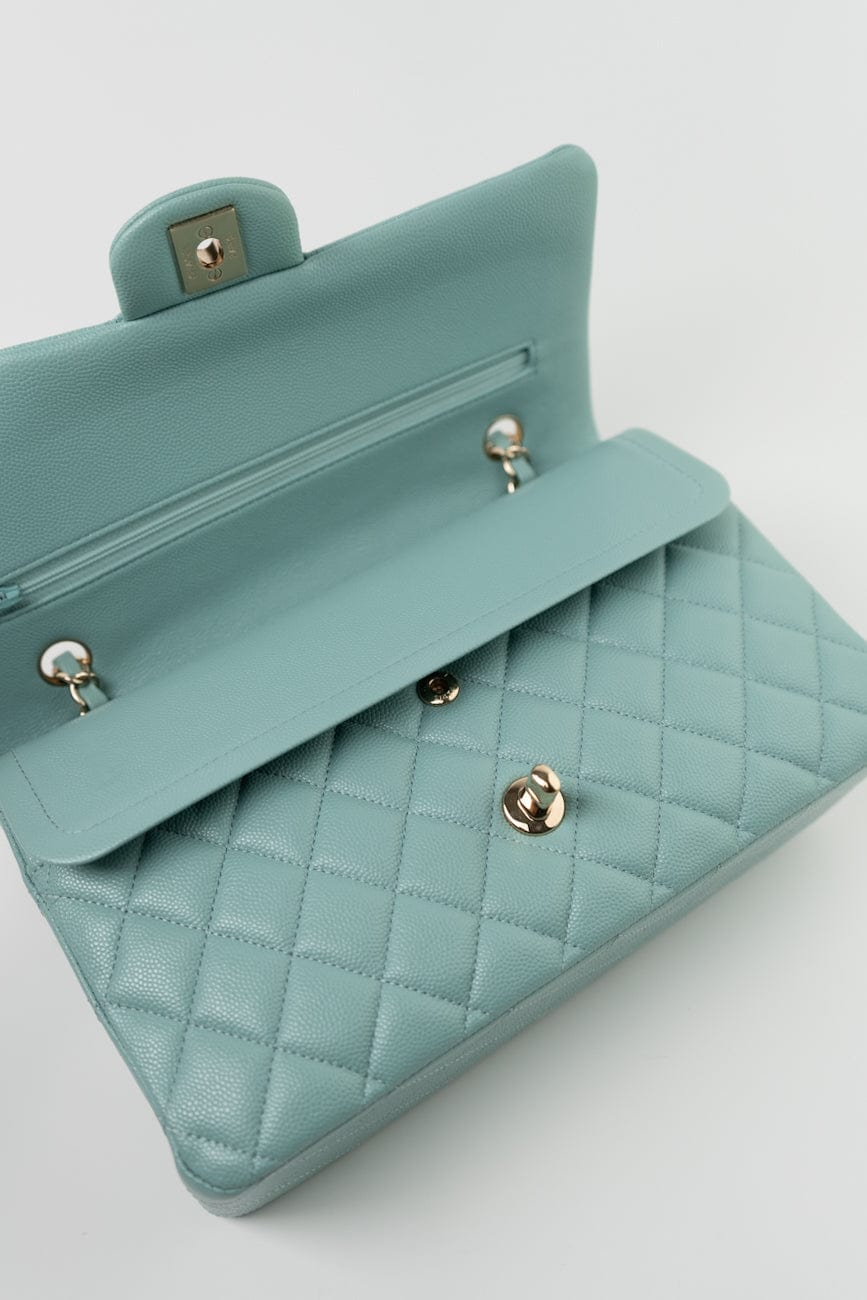 20C Tiffany Blue Caviar Quilted Classic Flap Medium Light Gold Hardware