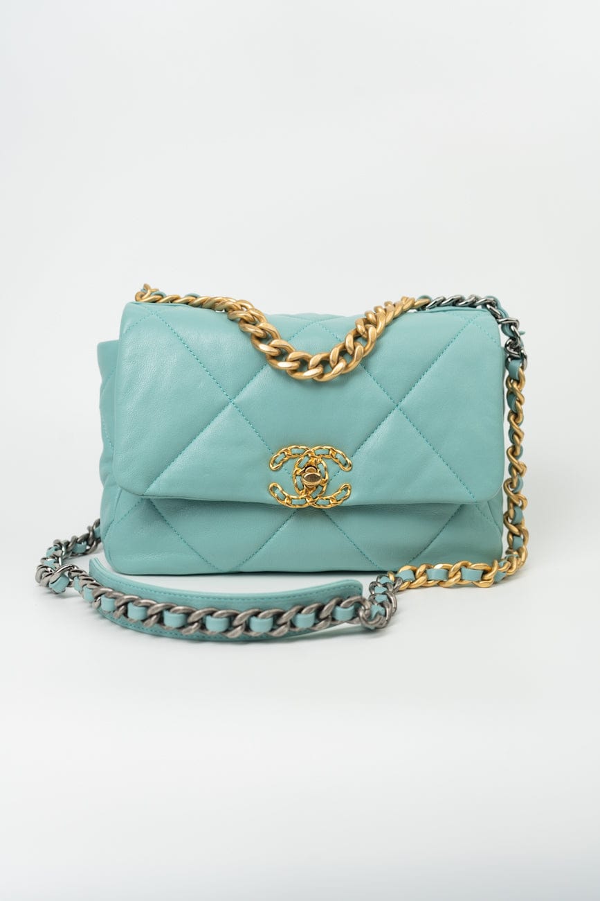 20C Tiffany Blue Goatskin 19 Flap Small Mixed Hardware