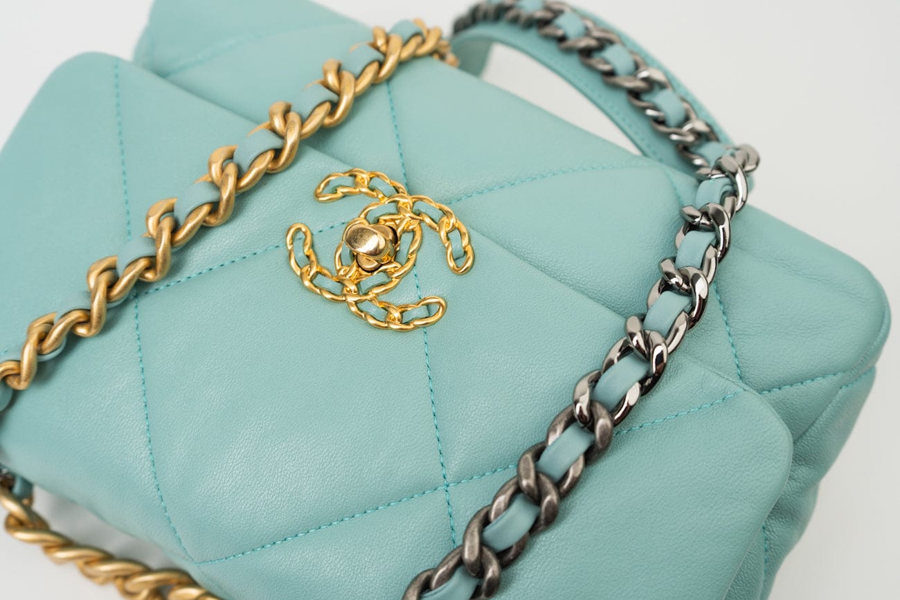 20C Tiffany Blue Goatskin 19 Flap Small Mixed Hardware