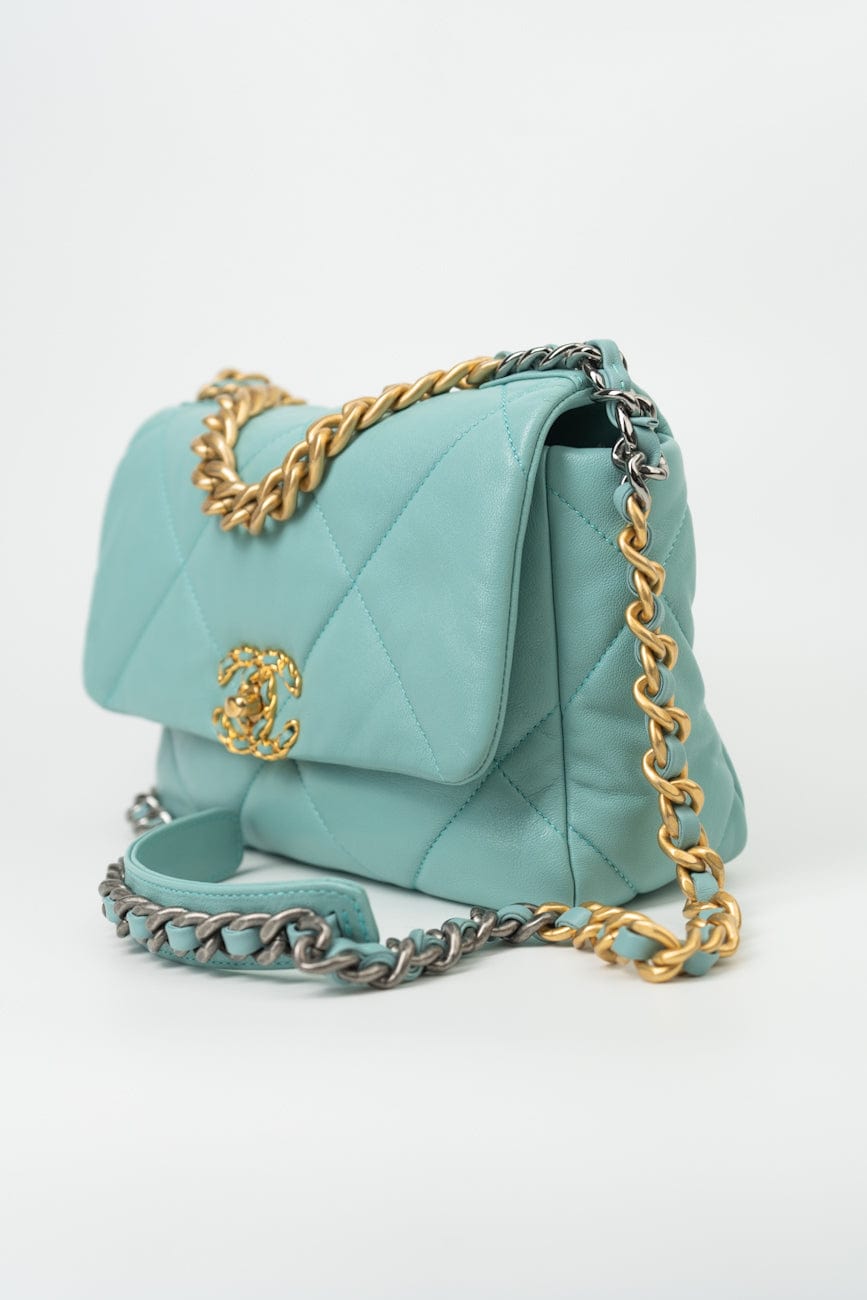 20C Tiffany Blue Goatskin 19 Flap Small Mixed Hardware