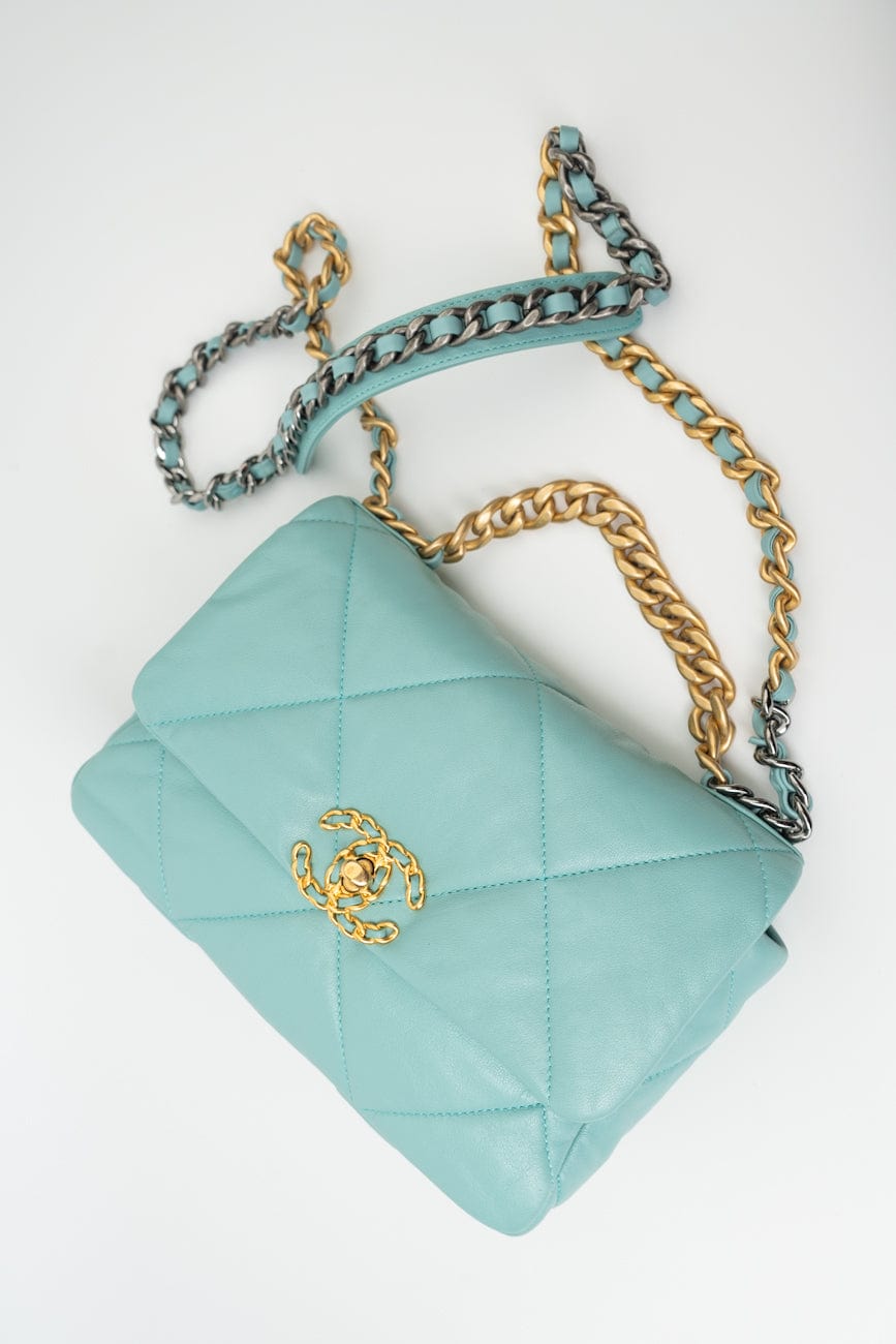 20C Tiffany Blue Goatskin 19 Flap Small Mixed Hardware