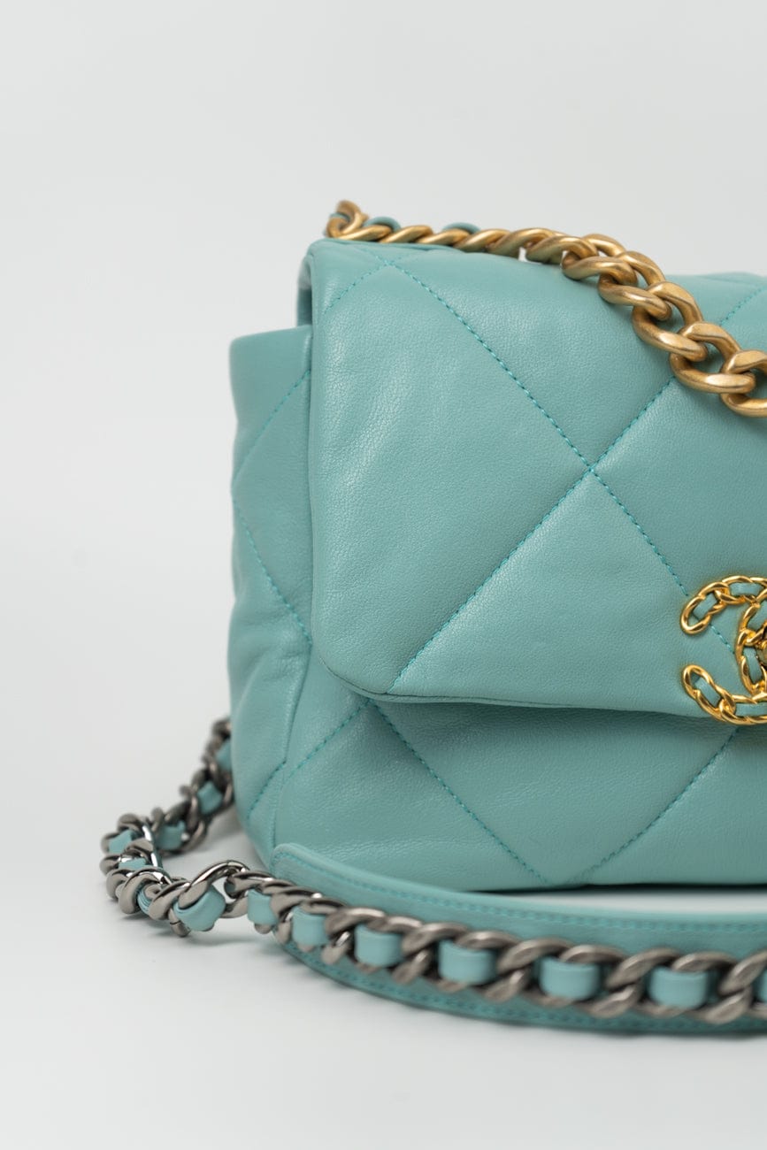 20C Tiffany Blue Goatskin 19 Flap Small Mixed Hardware